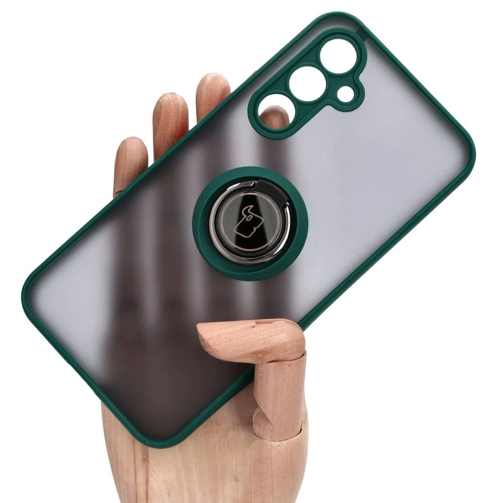 Etui s úchytem na prst Bizon Case Hybrid Ring pro Samsung Galaxy A54 5G kouřové s tmavě zeleným rámem - 1