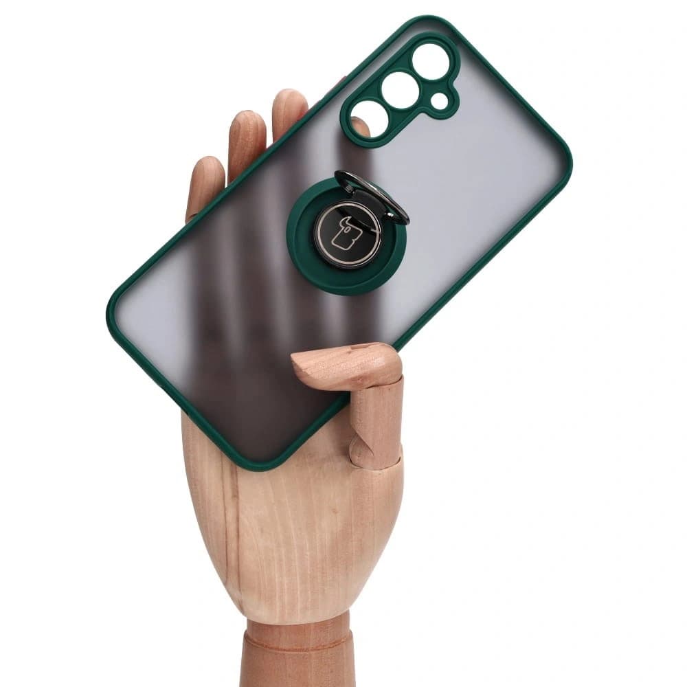 Etui s úchytem na prst Bizon Case Hybrid Ring pro Samsung Galaxy A54 5G kouřové s tmavě zeleným rámem - 7