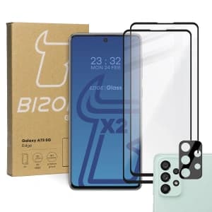 Bizon Glass Edge gehärtetes Glas - [2 PACK] + Linsenschutz Samsung Galaxy A73 schwarz