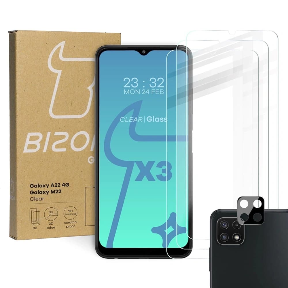 Bizon Glass Clear 3x tempered glass + lens glass Samsung Galaxy A22 4G / M22 - 1