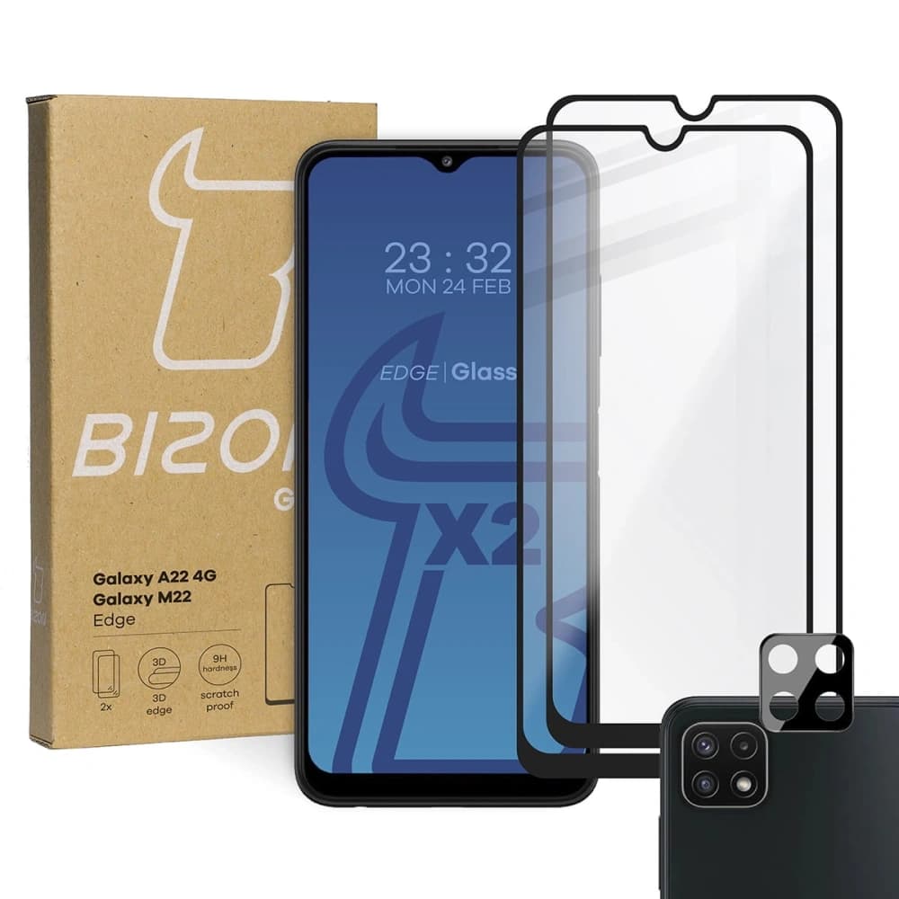 Bizon Glass Edge 2x tempered glass + lens protection Samsung Galaxy A22 4G / M22 - 1