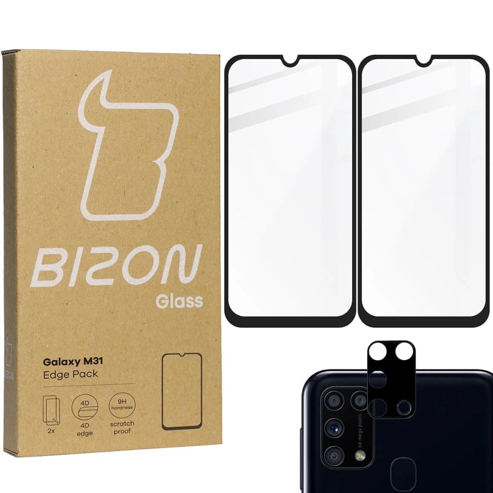 Bizon Glass Edge 2x gehärtetes Glas + Linsenschutz Samsung Galaxy M31 schwarz - 1