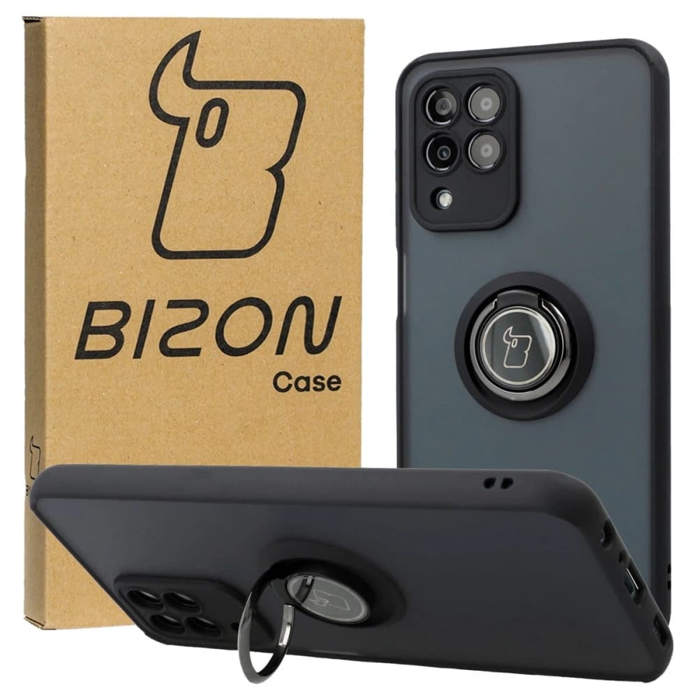 Etui z uchwytem na palec Bizon Case Hybrid Ring do Samsung Galaxy M33 5G przydymione z czarną ramką - 1