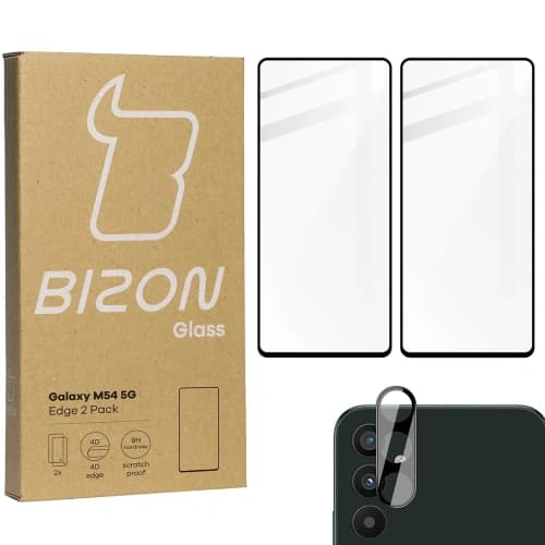 BIZON Edge 2 Pack 2x screen glass + camera glass Samsung Galaxy M54 5G