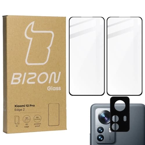Bizon Glass Edge 3D edzett üveg - [2 PACK] + lencse védelem Xiaomi 12 Pro fekete
