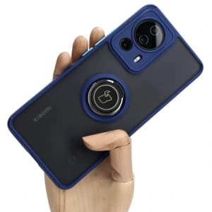 Bizon Case Hybrid Ring Xiaomi 13 Lite smoky with a navy blue frame
