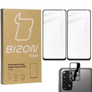 Bizon Glass Edge tempered glass - [2 PACK] + lens protection Poco M4 Pro 5G / Redmi Note 11S 5G black