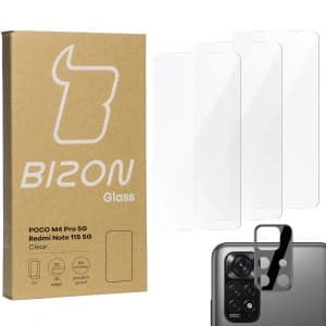 Bizon Glass Clear tempered glass - 3 pcs. + lens glass Poco M4 Pro 5G / Redmi Note 11S 5G