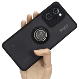 Bizon Case Hybrid Ring Xiaomi Poco X5 Pro rauchig mit einem schwarzen Rahmen