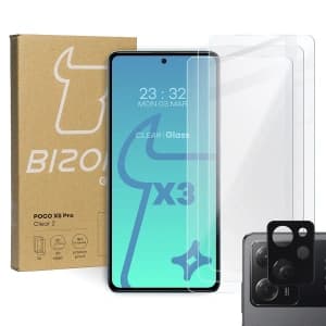 3x Glas für den Bildschirm + Glas für die Kamera BIZON Clear 2 für Poco X5 Pro