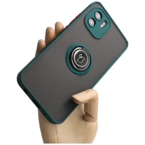 Bizon Case Hybrid Ring Xiaomi Redmi A1 rauchig mit einem dunkelgrünen Rahmen