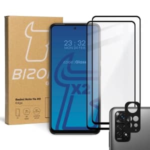 Bizon Glass Edge gehärtetes Glas - [2 PACK] + Linsenschutz für Redmi Note 11s 4G schwarz