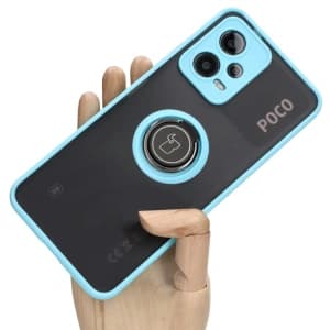 Bizon Case Hybrid Ring Xiaomi Poco X5 / Redmi Note 12 5G rauchig mit einem hellblauen Rahmen