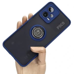 Bizon Case Hybrid Ring Xiaomi Poco X5 / Redmi Note 12 5G rauchig mit einem marineblauen Rahmen