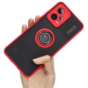 Bizon Case Hybrid Ring Xiaomi Poco X5 / Redmi Note 12 5G rauchig mit rotem Rahmen
