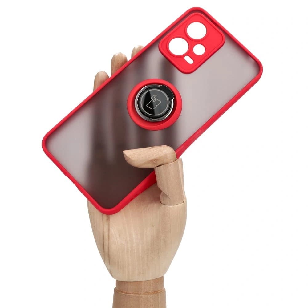 Bizon Case Hybrid Ring Xiaomi Poco X5 / Redmi Note 12 5G rauchig mit rotem Rahmen - 6