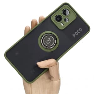 Bizon Case Hybrid Ring Xiaomi Poco X5 / Redmi Note 12 5G rauchig mit einem grünen Rahmen