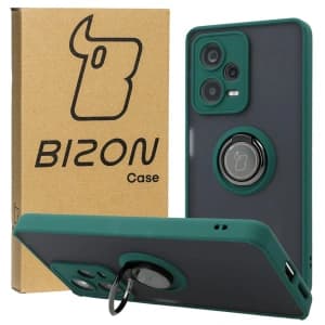 Bizon Case Hybrid Ring Xiaomi Redmi Note 12 Pro+ 5G rauchig mit einem dunkelgrünen Rahmen