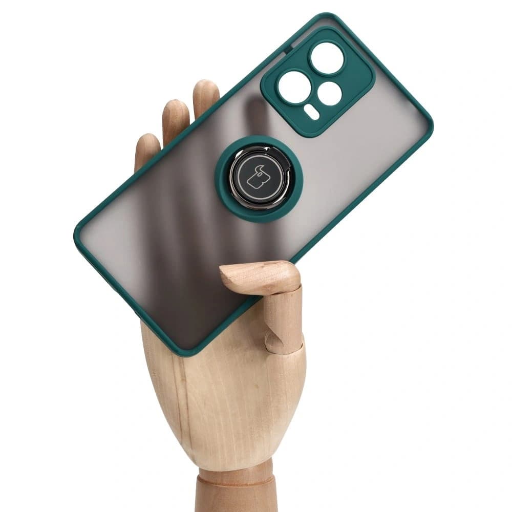 Bizon Case Hybrid Ring Xiaomi Redmi Note 12 Pro+ 5G rauchig mit einem dunkelgrünen Rahmen - 6