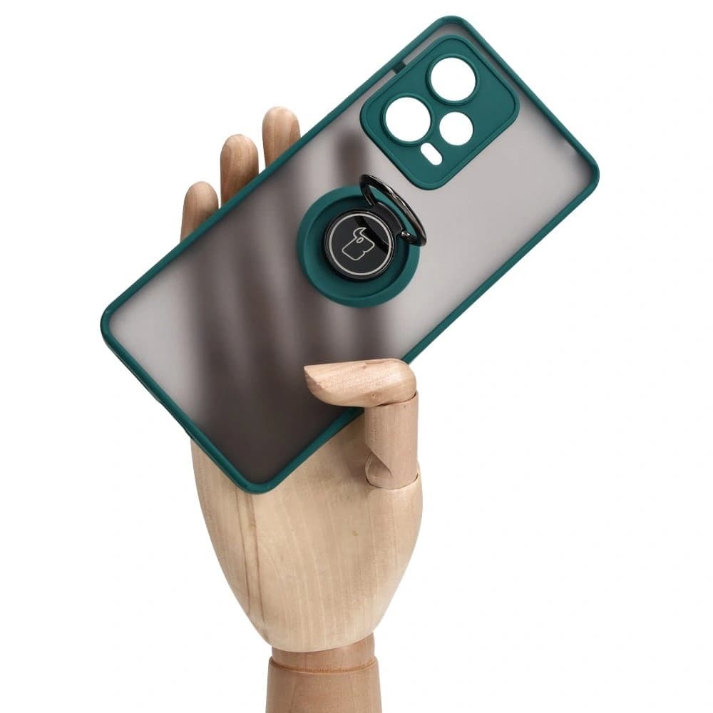 Bizon Case Hybrid Ring Xiaomi Redmi Note 12 Pro+ 5G rauchig mit einem dunkelgrünen Rahmen - 7