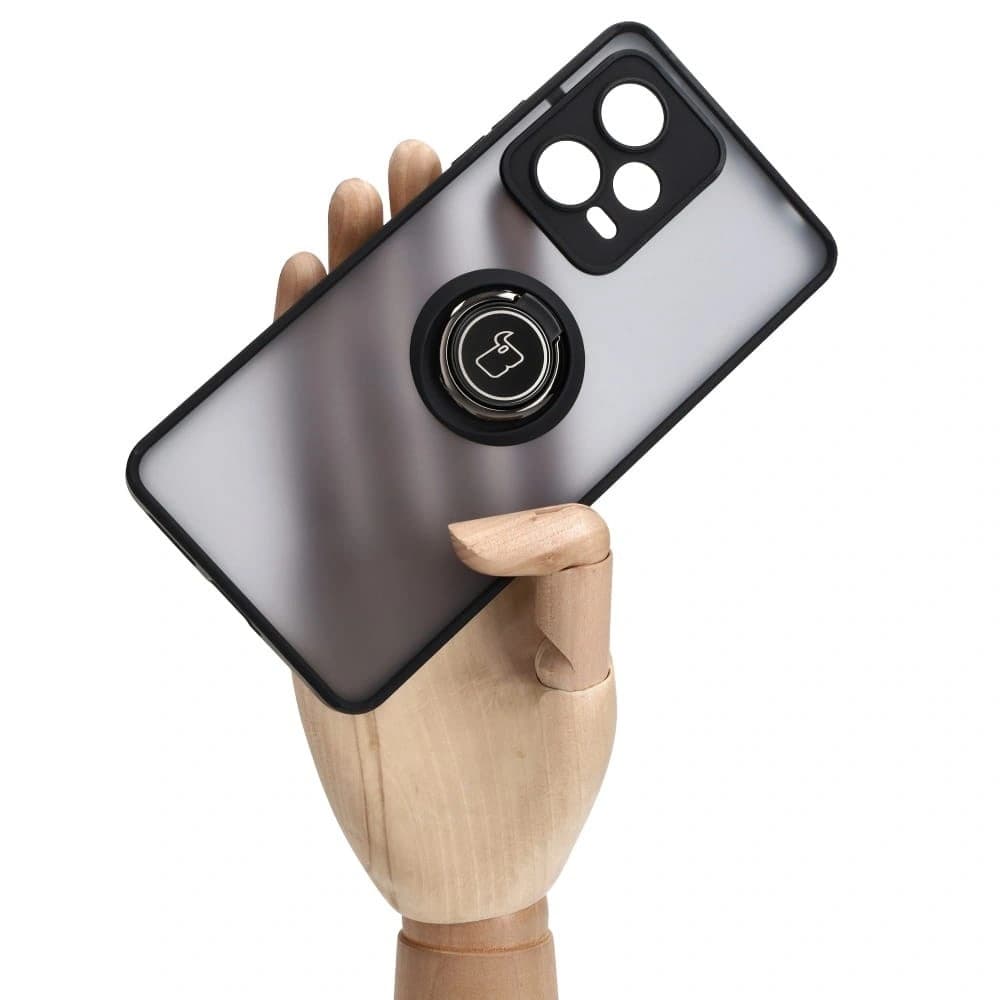 Bizon Case Hybrid Ring Xiaomi Redmi Note 12 Pro+ 5G rauchig mit einem schwarzen Rahmen - 6