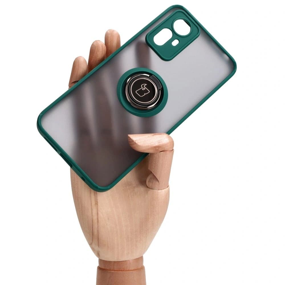 Bizon Case Hybrid Ring Xiaomi Redmi Note 12S rauchig mit einem dunkelgrünen Rahmen - 6
