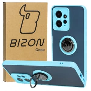 Bizon Case Hybrid Ring Xiaomi Redmi Note 12 4G rauchig mit einem hellblauen Rahmen