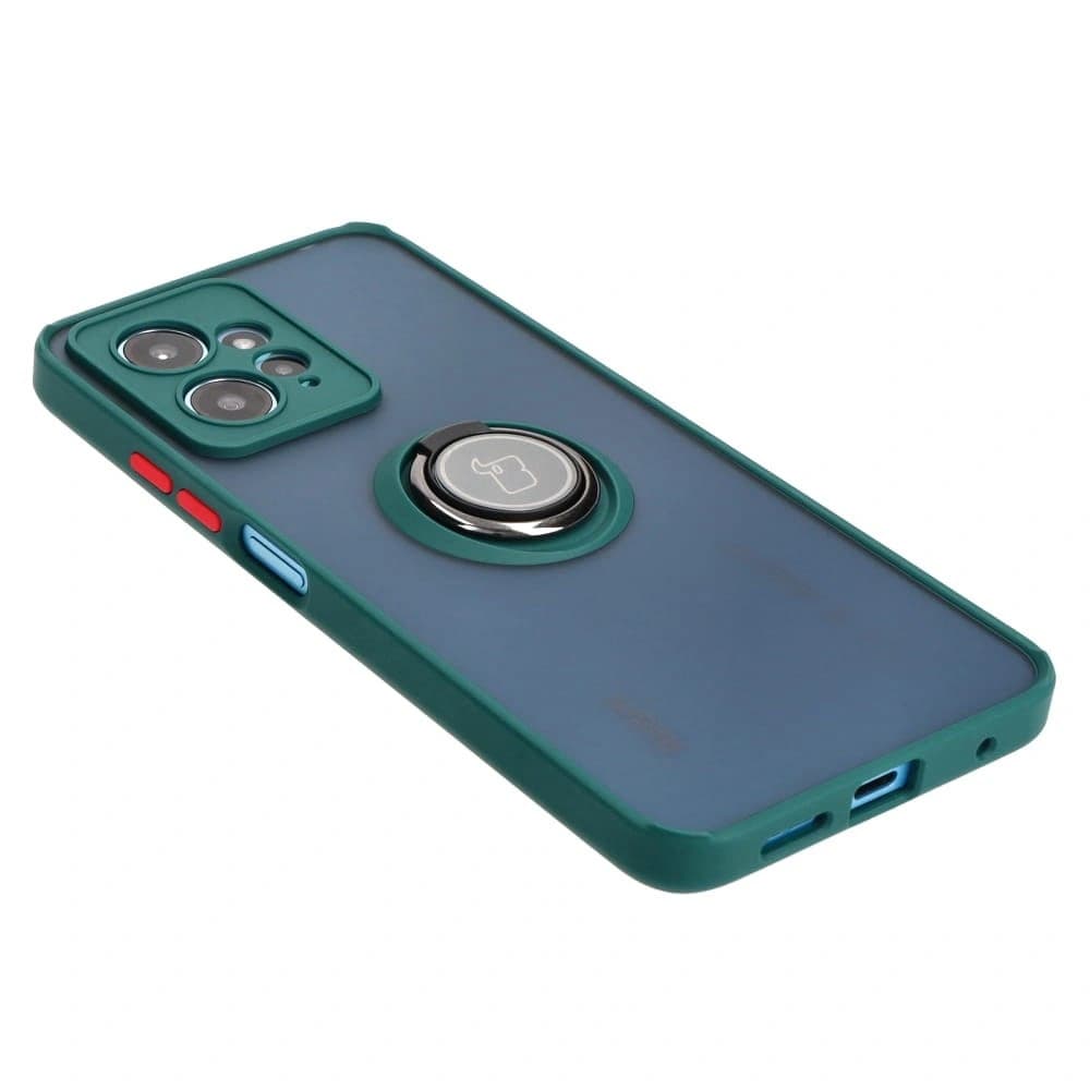 Bizon Case Hybrid Ring Xiaomi Redmi Note 12 4G rauchig mit einem dunkelgrünen Rahmen - 4