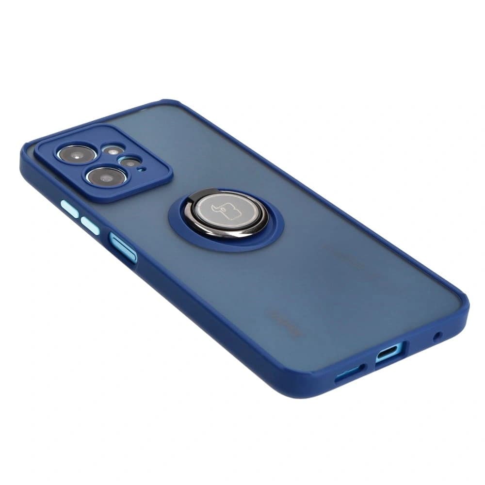 Bizon Case Hybrid Ring Xiaomi Redmi Note 12 4G rauchig mit einem navyblauen Rahmen - 4