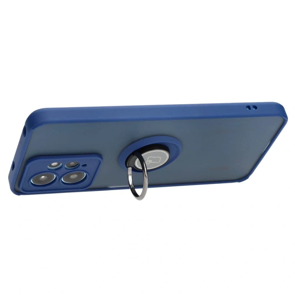 Bizon Case Hybrid Ring Xiaomi Redmi Note 12 4G rauchig mit einem navyblauen Rahmen - 5