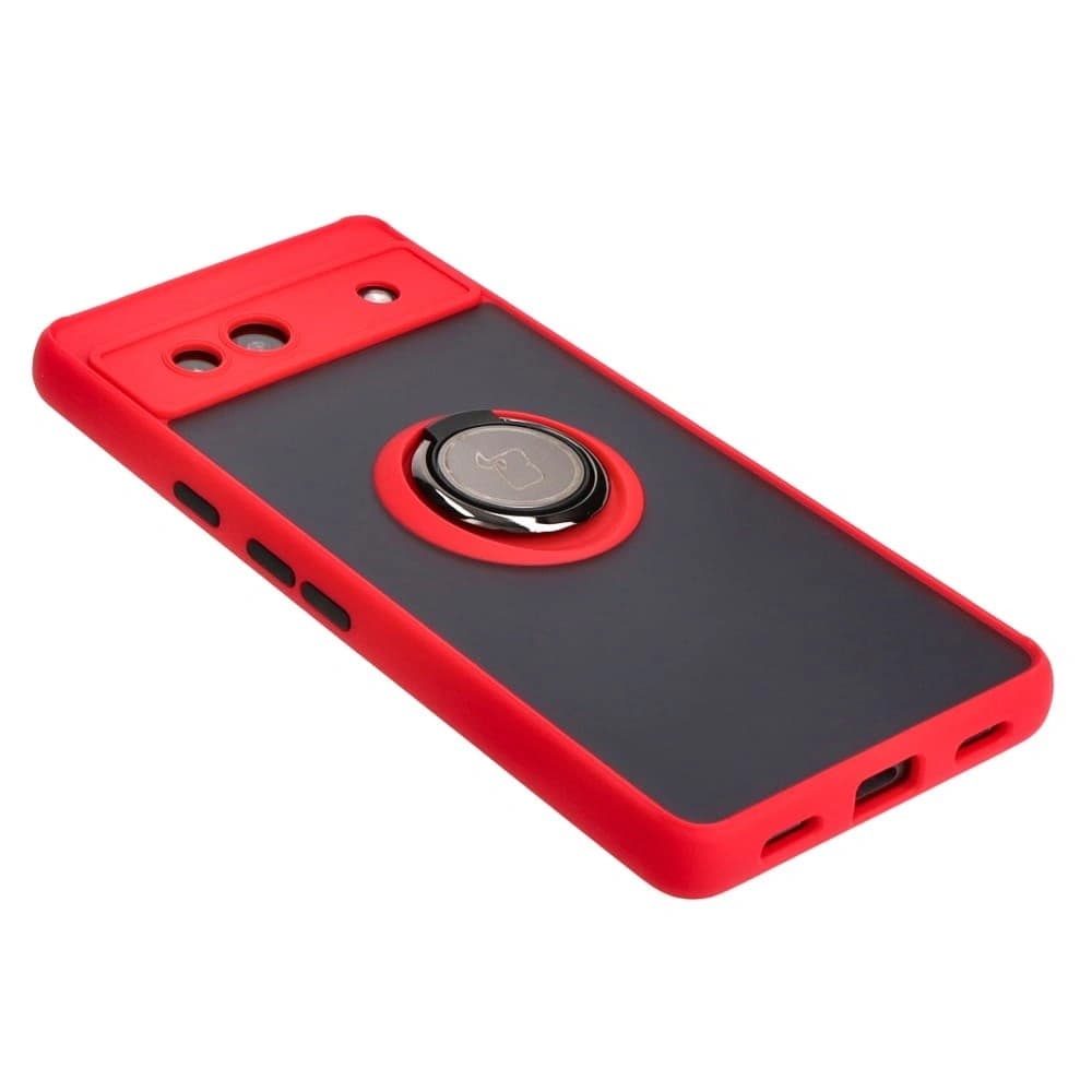 Bizon Case Hybrid Ring Google Pixel 7A smoky with a red frame - 4