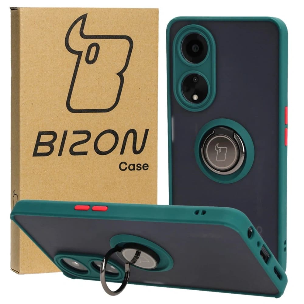 Etui z uchwytem na palec Bizon Case Hybrid Ring do Oppo A98 5G przydymione z ciemnozieloną ramką - 1