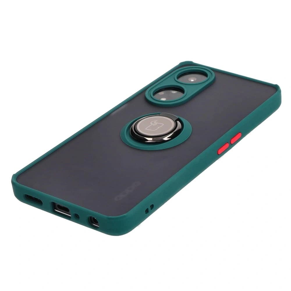 Etui z uchwytem na palec Bizon Case Hybrid Ring do Oppo A98 5G przydymione z ciemnozieloną ramką - 3