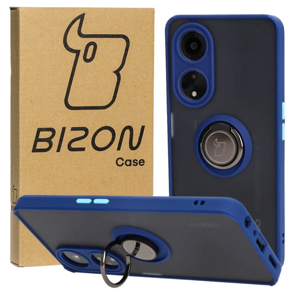 Bizon Case Hybrid Ring Oppo A98 5G rauchig mit einem navyblauen Rahmen - 1
