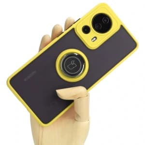 Bizon Case Hybrid Ring Xiaomi 13 Lite smoky with a yellow frame