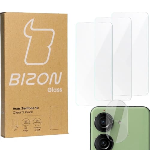 3x Sklo na displej + sklo na kameru BIZON Clear pro Asus Zenfone 10