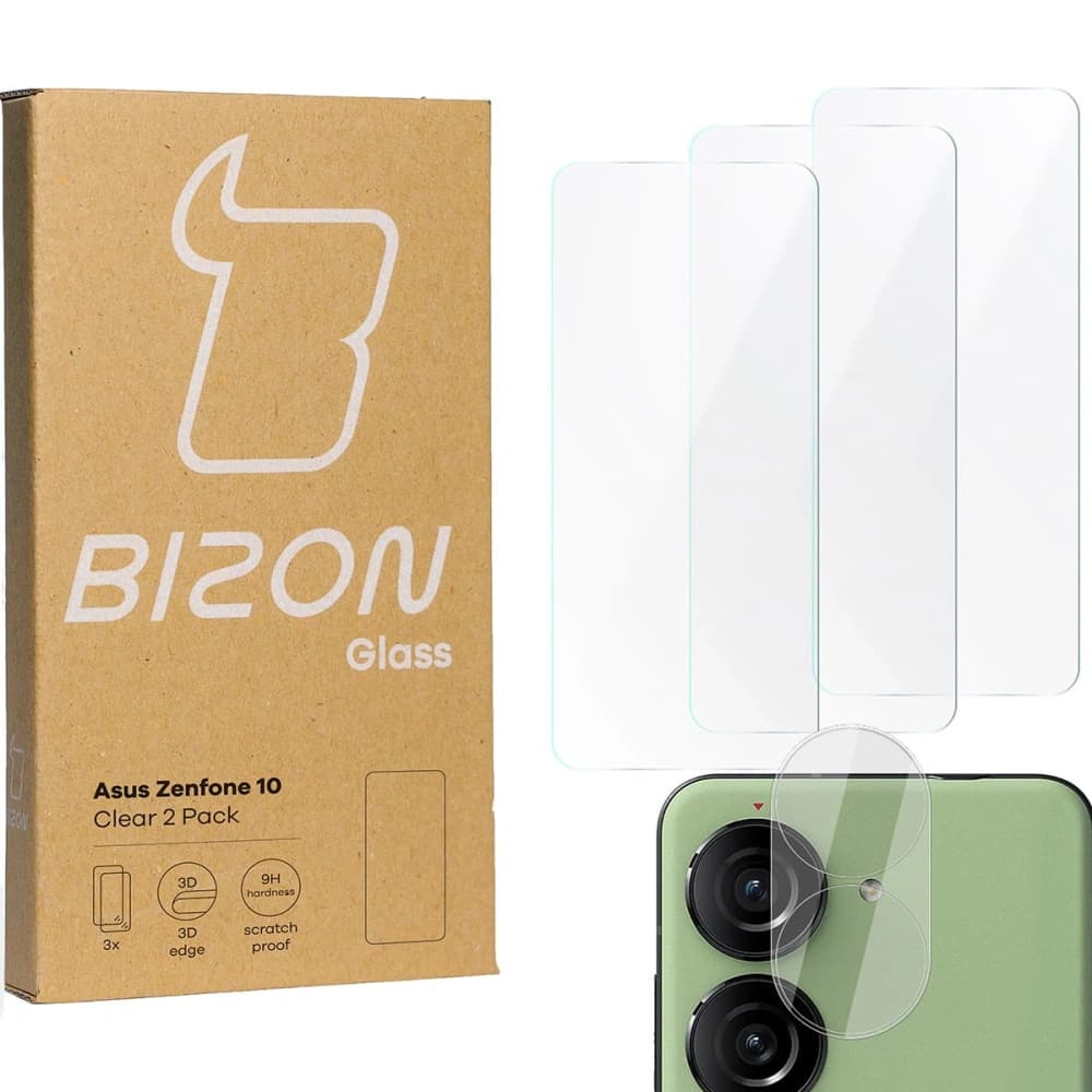 3x Sklo na displej + sklo na kameru BIZON Clear pro Asus Zenfone 10 - 1