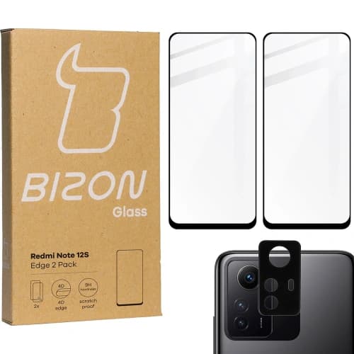 BIZON Edge 2x screen glass + camera glass Redmi Note 12S