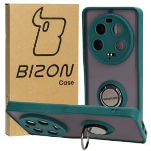 Bizon Case Hybrid Ring Xiaomi 13 Ultra fumuriu cu un cadru verde închis
