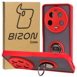 Bizon Case Hybrid Ring Xiaomi 13 Ultra fumuriu cu un cadru roșu