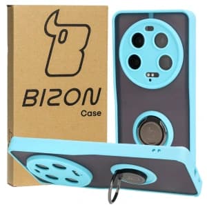 Bizon Case Hybrid Ring Xiaomi 13 Ultra fumuriu cu un cadru de culoare albastru deschis