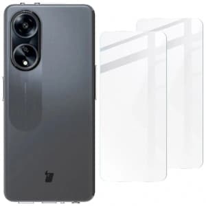 Bizon Case Clear Pack Hülle + 2x Schutzglas für Oppo A98 5G klar