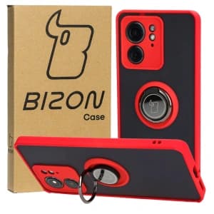 Bizon Case Hybrid Ring Motorola Edge 40 smoky with a red frame