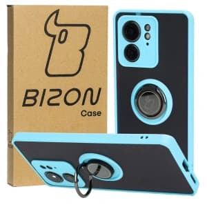 Bizon Case Hybrid Ring Motorola Edge 40 smoky with a light blue frame