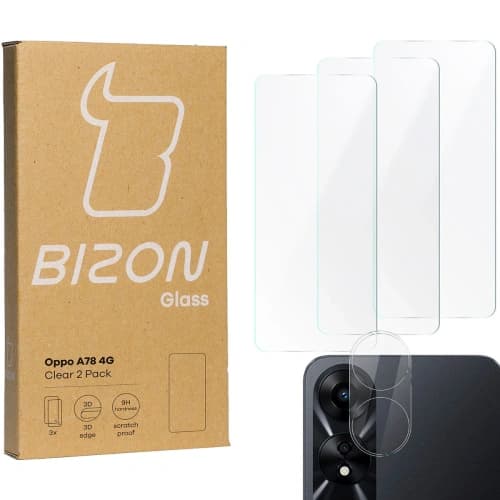 BIZON Clear 3x screen glass + camera glass Oppo A78 4G