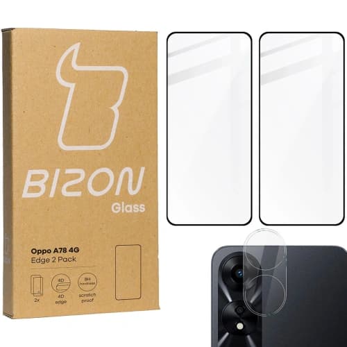 BIZON Edge 2x screen glass + camera glass Oppo A78 4G