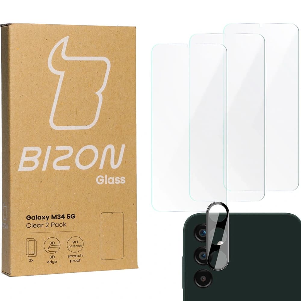 BIZON Clear 3x screen glass + camera glass Samsung Galaxy M34 5G - 1