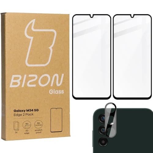 BIZON Edge 2x screen glass + camera glass Samsung Galaxy M34 5G