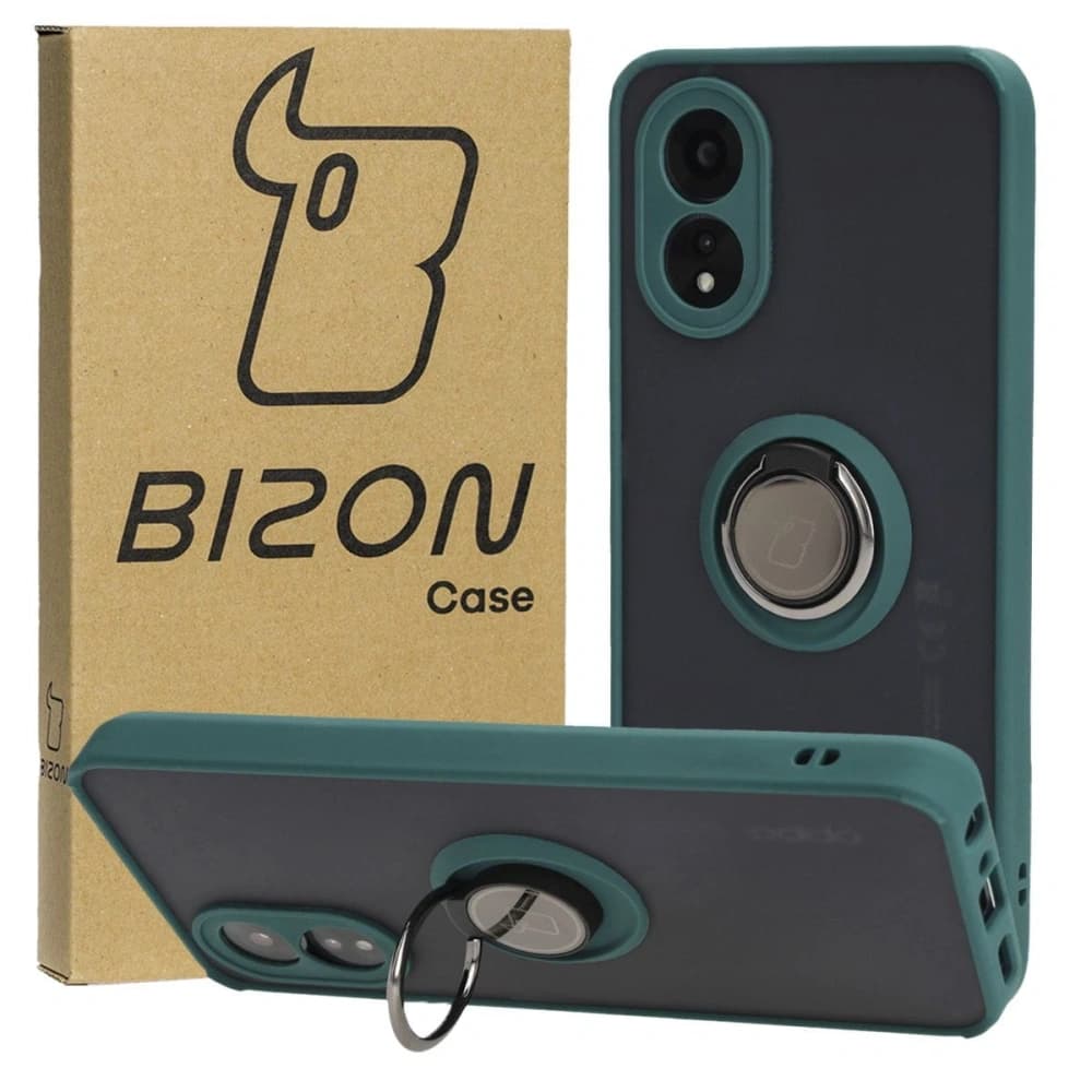 Bizon Case Hybrid Ring Oppo A38 4G rauchig mit einem dunkelgrünen Rahmen - 1