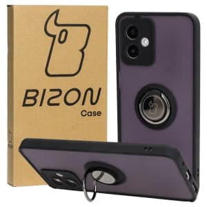 Bizon Case Hybrid Ring Motorola Moto G14 fumuriu cu un cadru negru